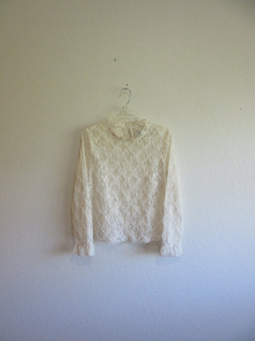 ADELYN RAE Cream Color L Lace Transparent Long Sleeve Cottage Core Boho Blouse